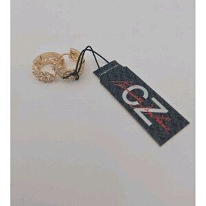 CZ by Kenneth Jay Lane Small Gold Hoop Leaf Earrings Hinge NWT Hoops